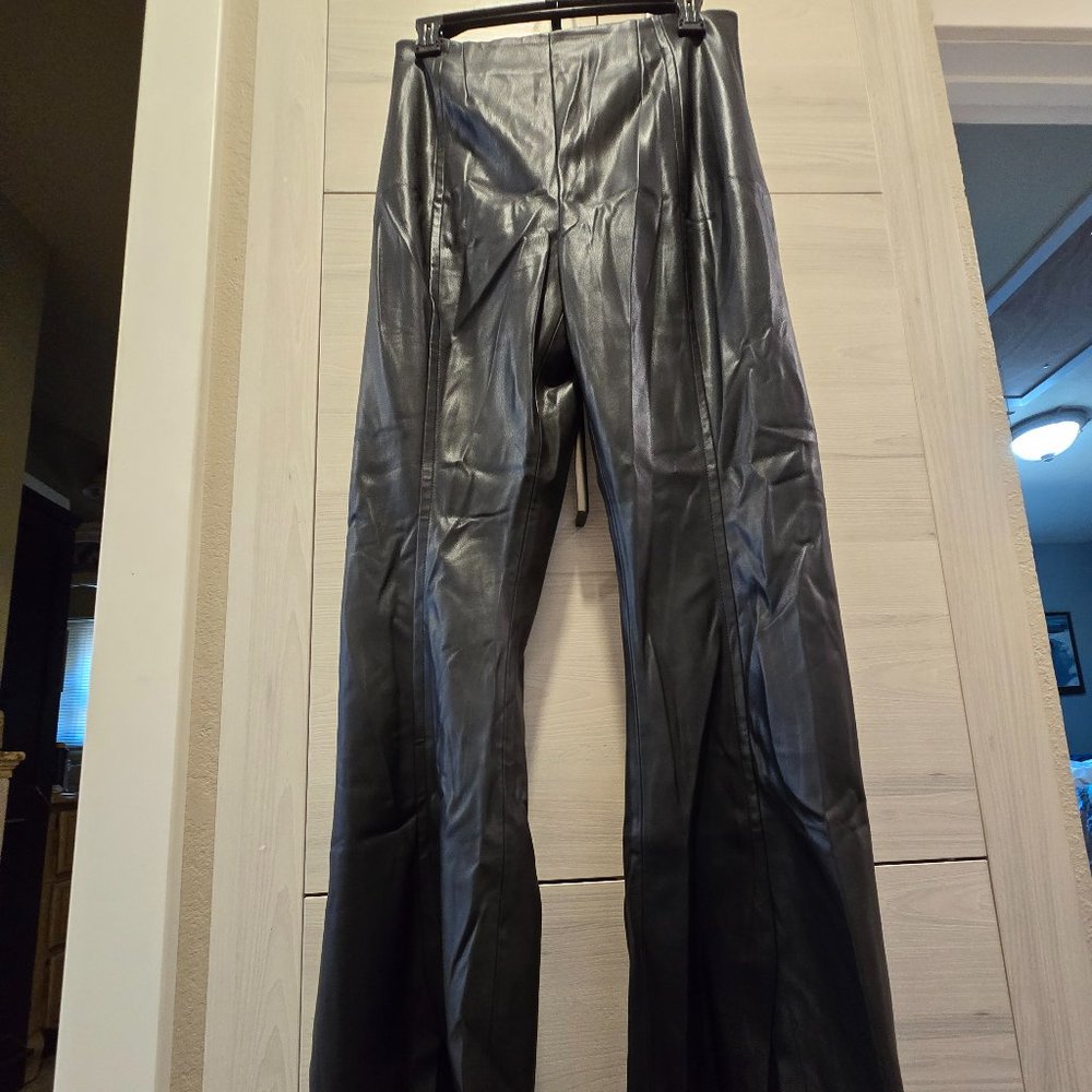 Free People black faux leather back zip boot cut pants nwt - Picture 3 of 7
